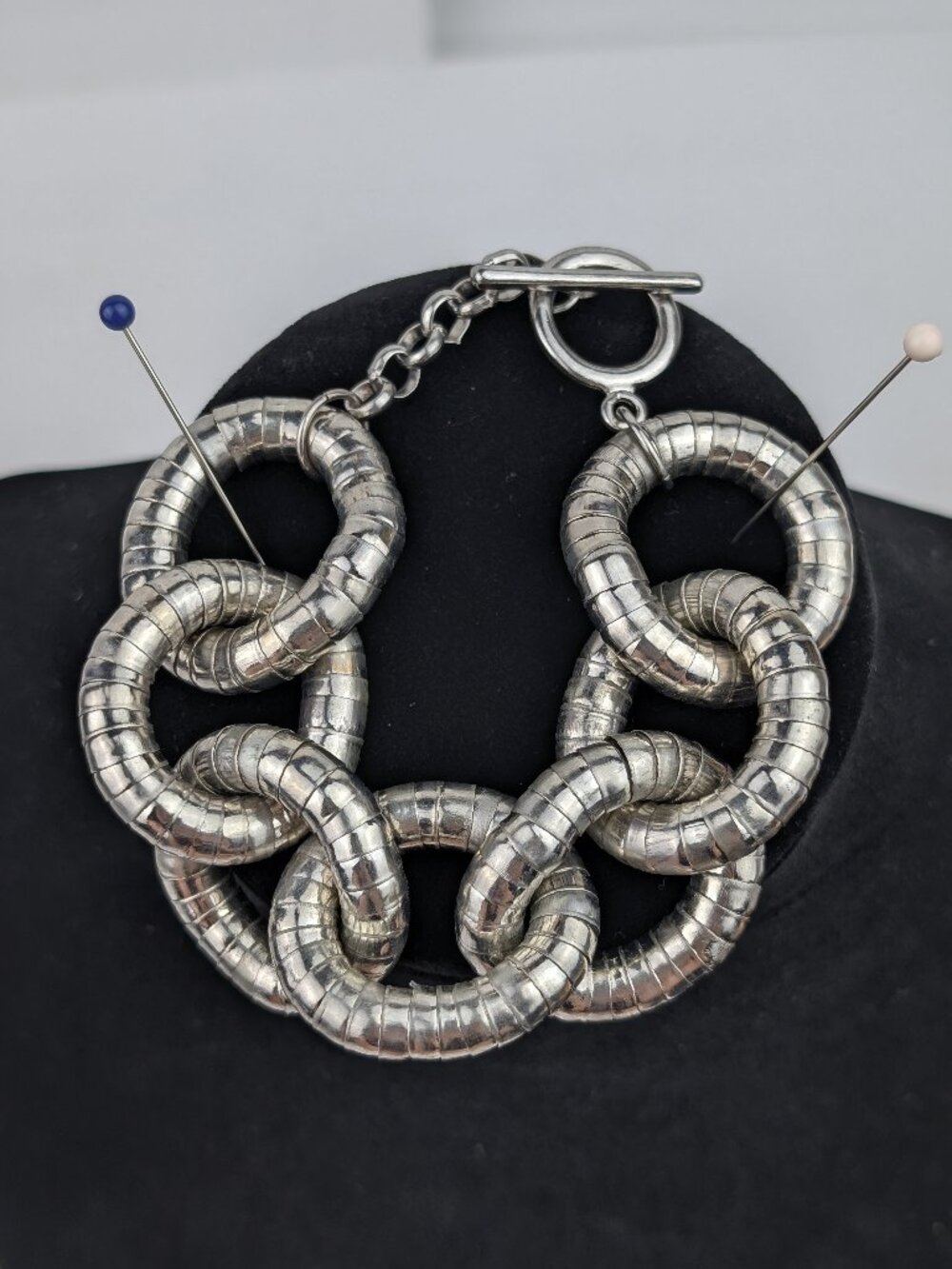 Chain Links Silver Bracelet Fashion Jewelry Vintage 8 Inches Fine Metal Unique